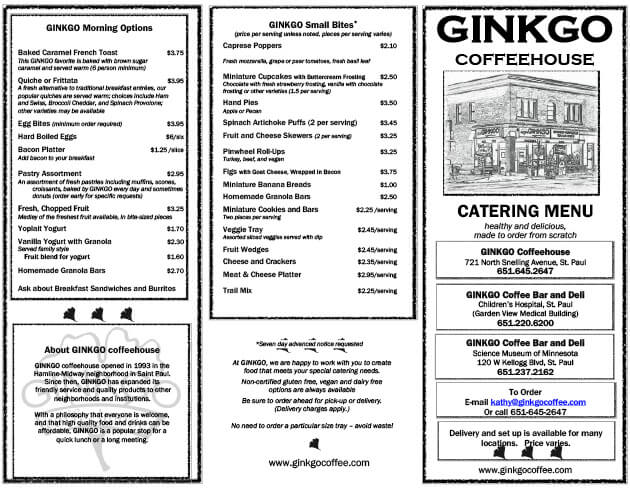 Ginkgo coffeehouse Catering Menu